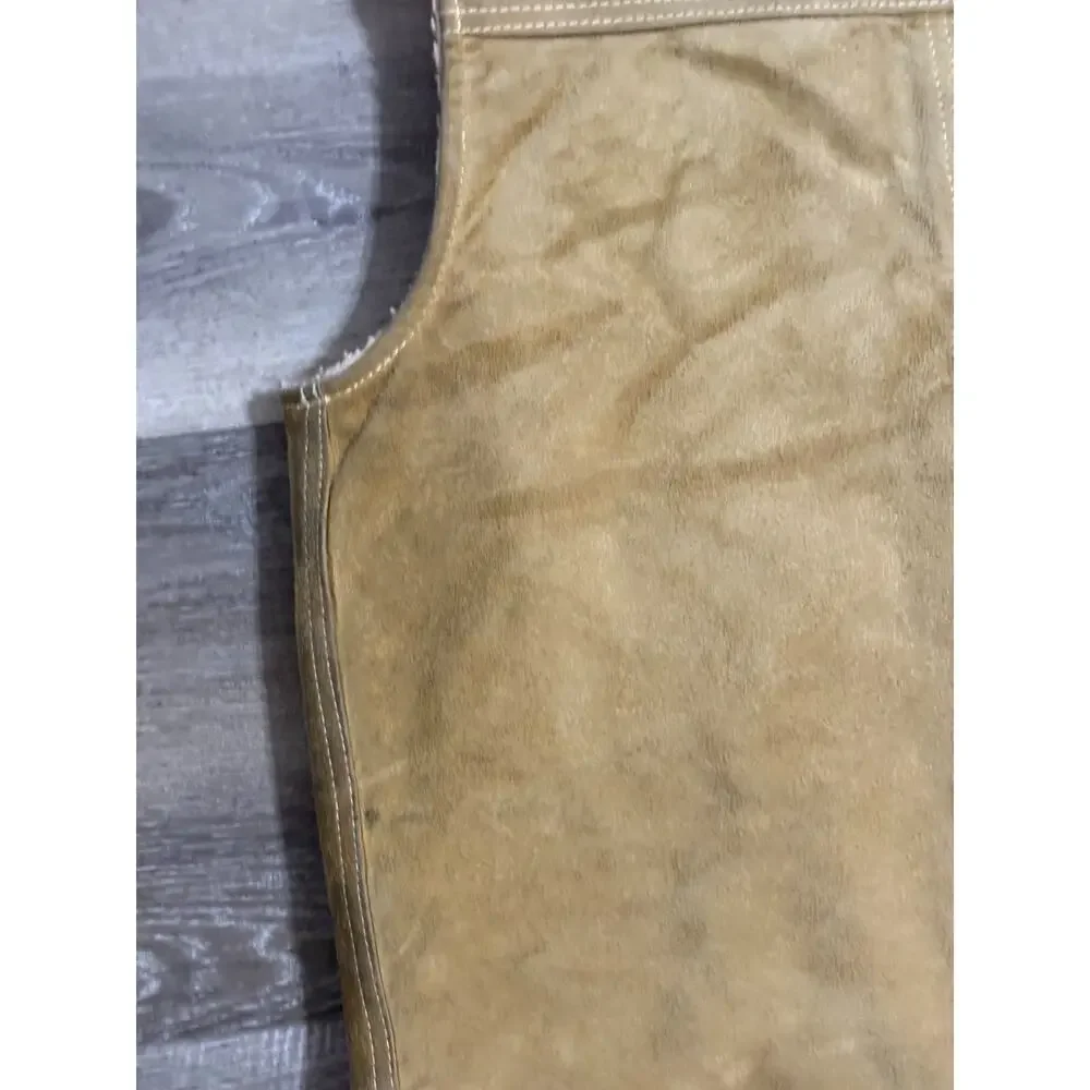 Vintage Sears The Leather Shop Sherpa Lined Tan Vest Retro - Men’s Medium